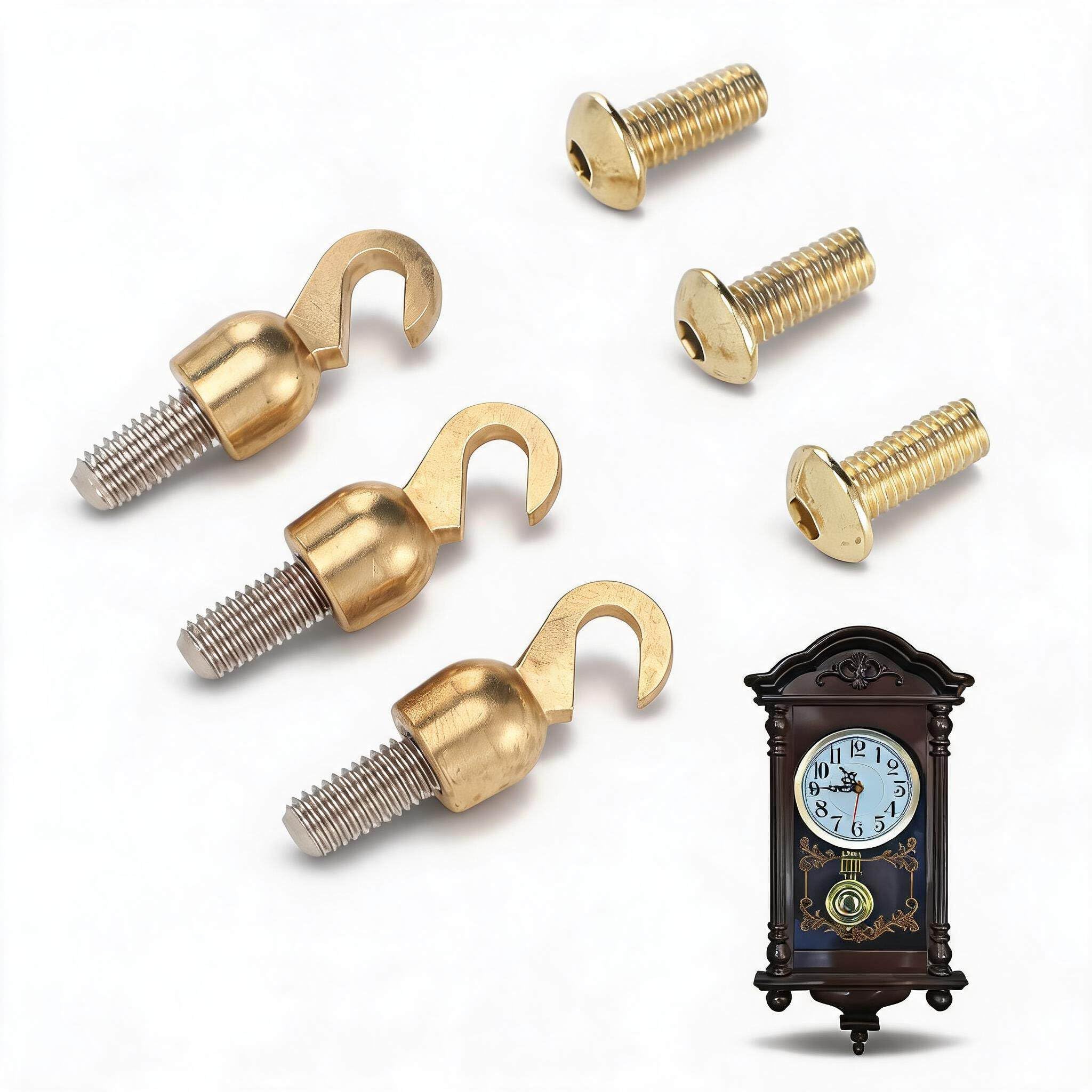 Pièces d'horloge de grand-père : lot de 3 crochets ouverts et boulons de rechange