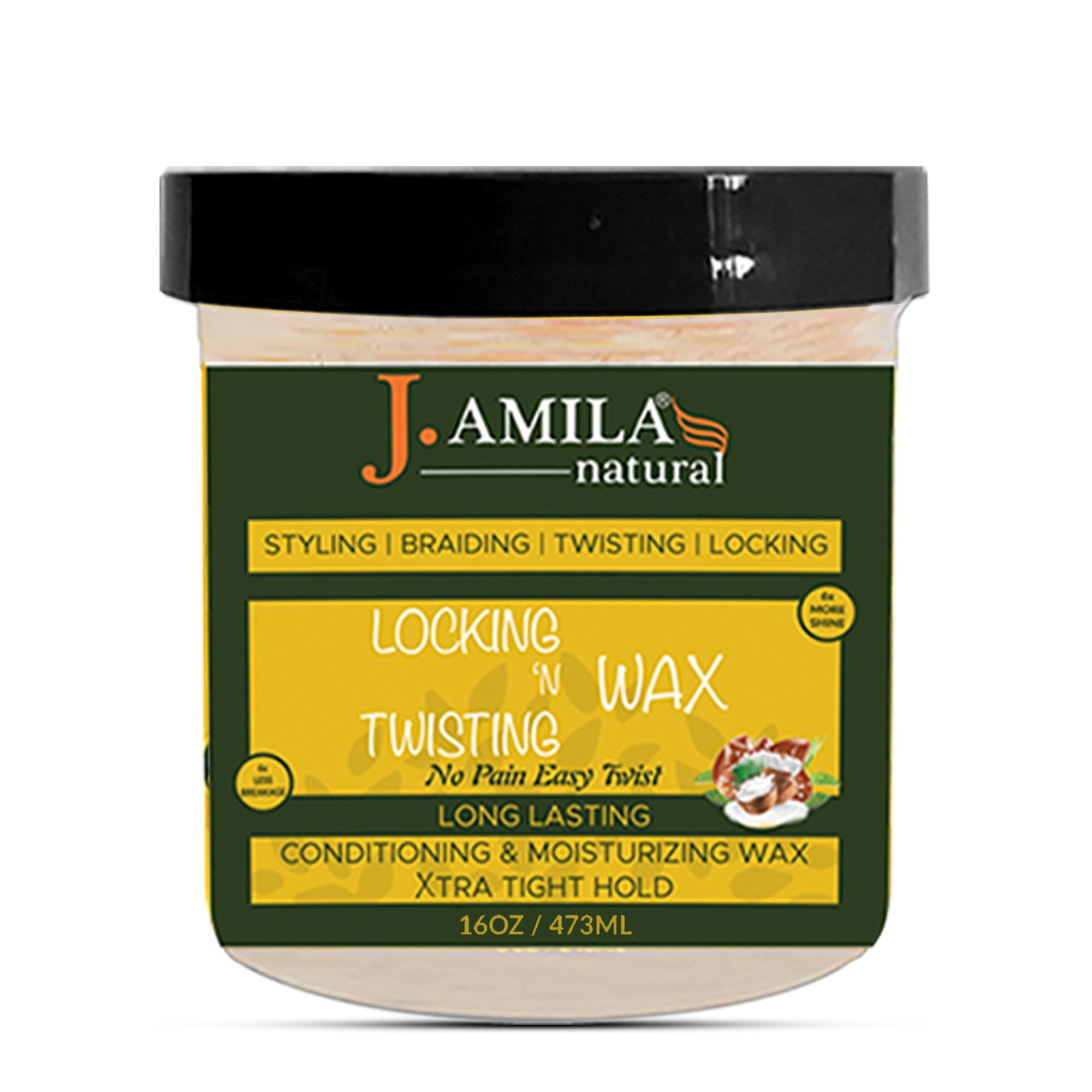 J.Amila Natural Locking N Twisting Wax – 16oz Extra Tight Hold, Long-Lasting Moisture & Conditioning for Locs, Twists & Natural Styles – Ideal for All Hair Types & Textures
