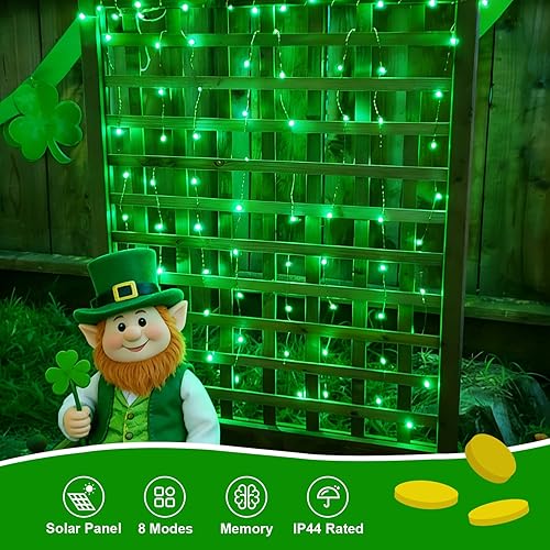 Miniatura 2 de QITONG Luces solares verdes de Navidad para exteriores, paquete de 2 unidades cada uno de 66 pies, 200 luces LED de hadas solares, 8 modos, alambre