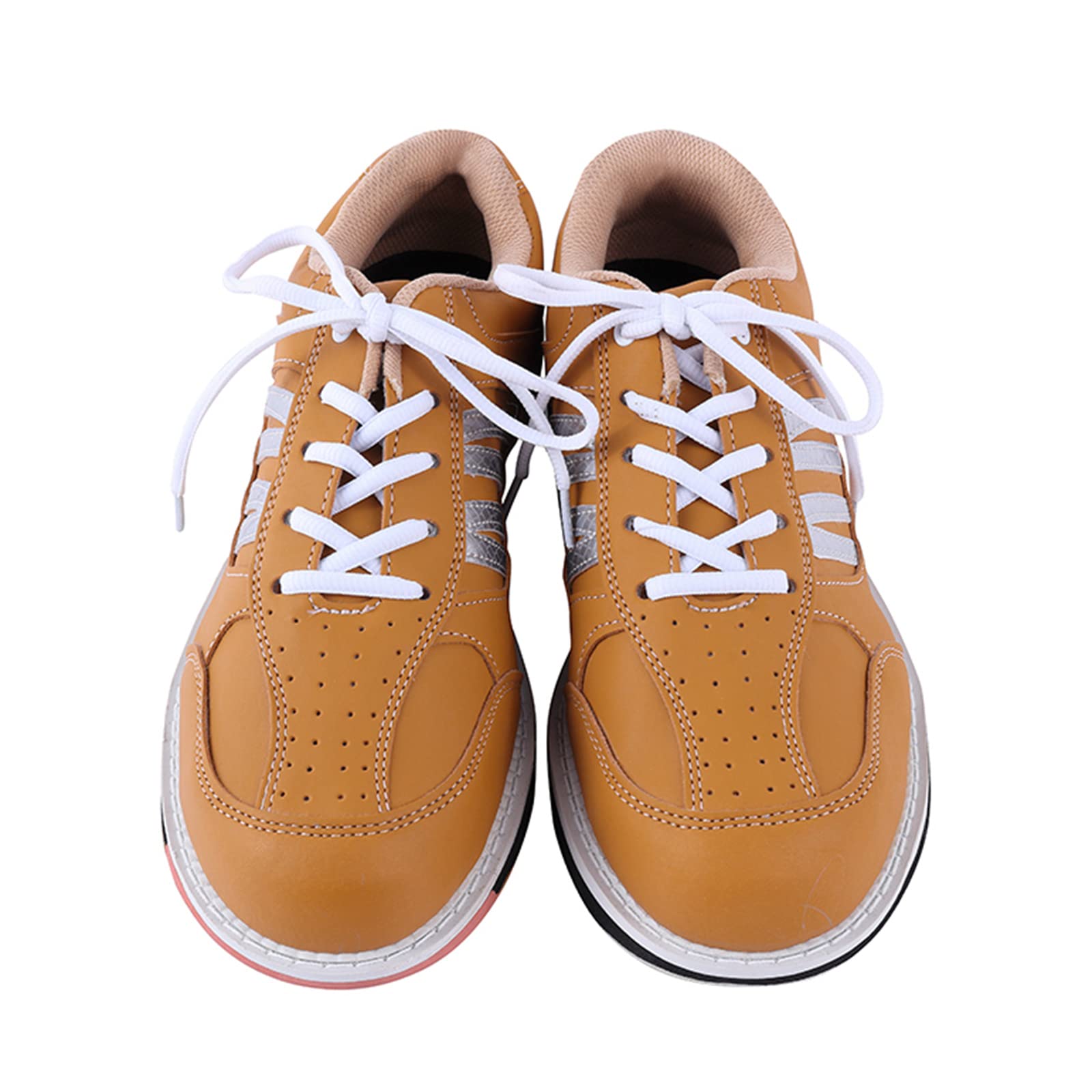 Bowlingschuhe Für Herren Modisch Sportlich Weiches Leder Atmungsaktiv Schnürpuffer Runder Kopf,Braun,44 EU