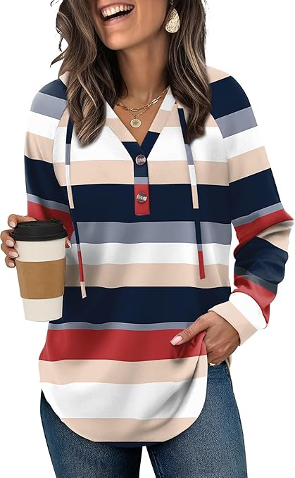 OFEEFAN Womens Hoodies Pullover Sweaters Tunic Tops for Women Loose Fit Dressy Oversized Sweatshirt with Buttons