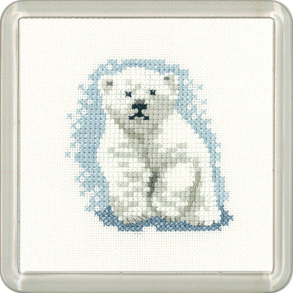 Heritage Crafts Little Friends - Polar Bear Cub Cross Stitch Coaster Kit