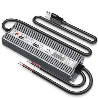 LED Driver 300W Waterproof Power Supply IP67 Transformer, Adapter Converter AC 100V-265V AC to 24V DC 12.5A Low Voltage Output with 3-Prong Plug for LED Light, Computer Project, Outdoor Use