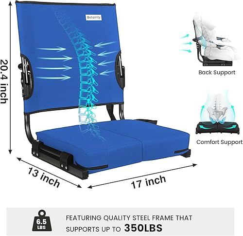 Miniatura 3 de behairity Asientos de estadio para gradas con soporte trasero extra anchos, sillas de gradas más compactas con respaldo más alto y cojín grueso,