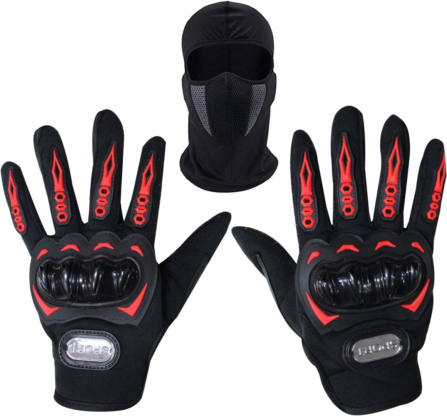 Eraa Zombie Men/Women Unisex Leather Motorcycle Gloves & Cotton Cycling Anti Dust Full Face Mask With Filter, Black, Free Size