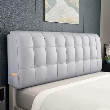 Multifunctional Upholstered Headboard Pillow King, Button Leather Headboard Backrest Rectangle Cushion Dorm Head Board with Removable and Washable Cover,Grey,Paste 74.8"/190cm