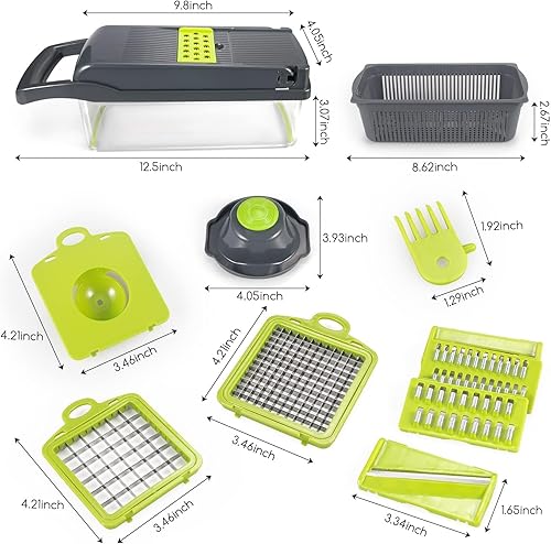 Miniatura 6 de Picador de verduras 15 en 1, cortador de verduras con 8 cuchillas de cebolla picadora de verduras de gran capacidad para papa, tomate, pepino,