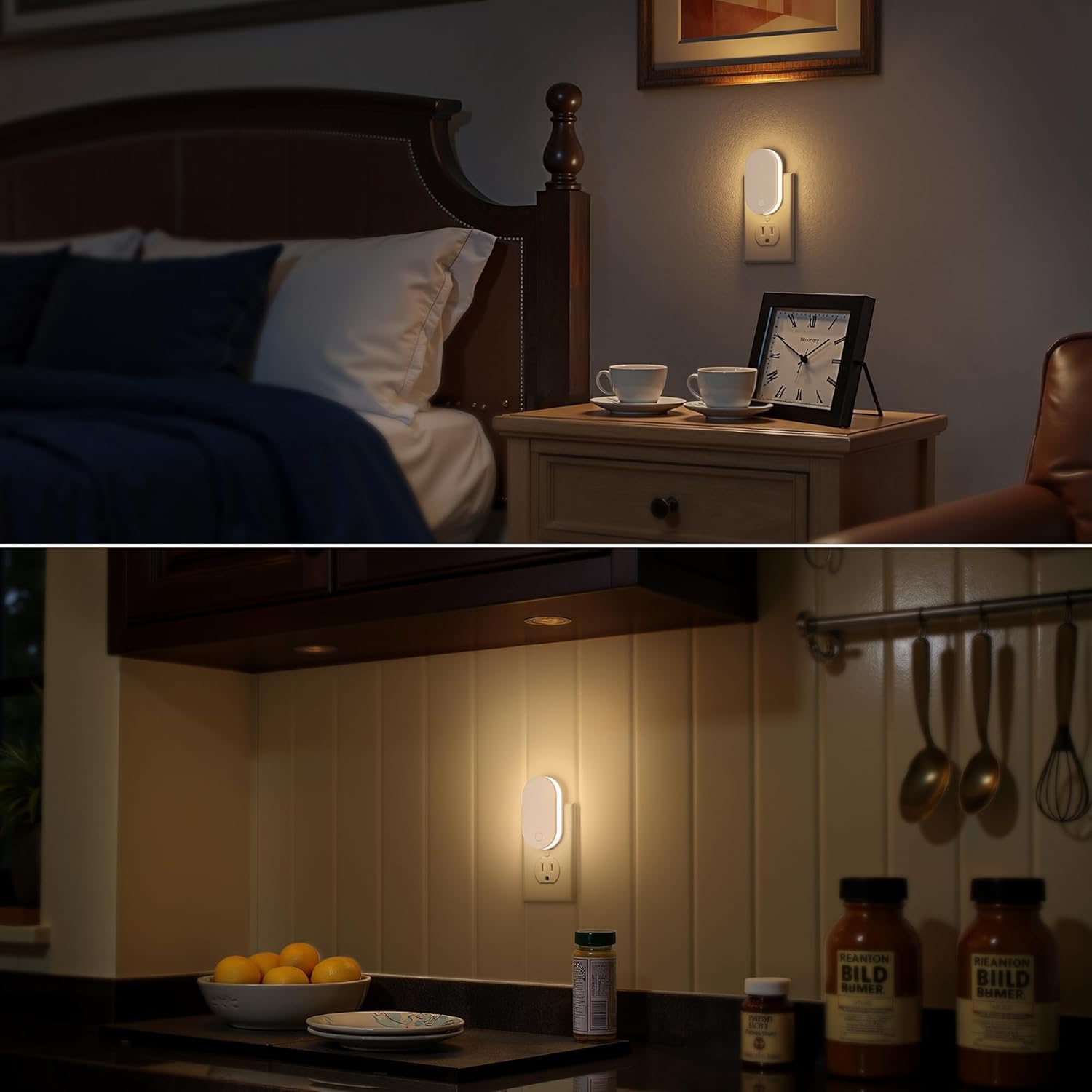 Briignite Night Lights Plug into Wall 2Pack LED Plug in Night Light with Dusk to Dawn Light Sensor, 1W 3000K Dimmable NightLight for Bathroom Hallway Bedroom Kids Room