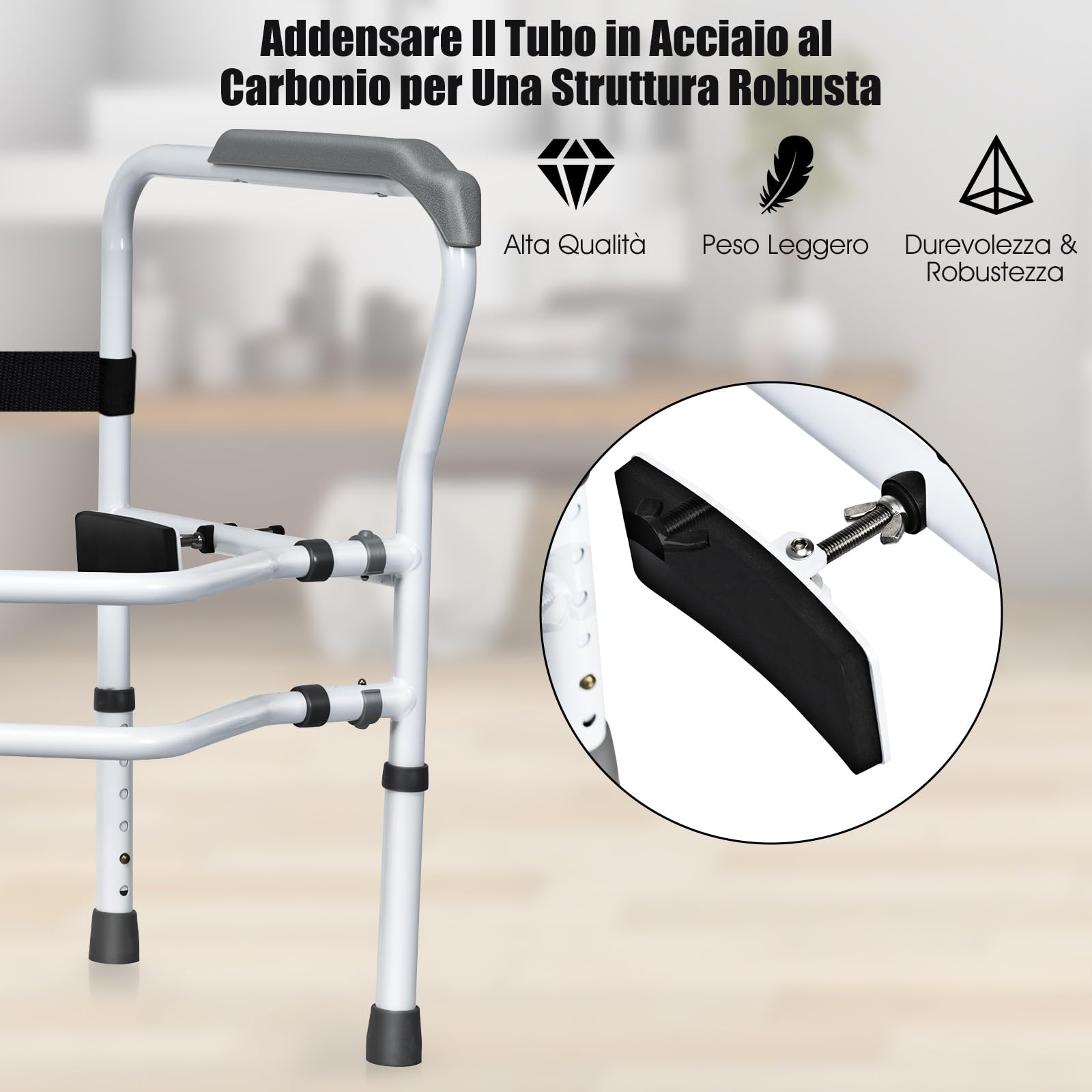 COSTWAY Supporto per WC, Supporto per WC con Altezza e Larghezza Regolabili e Dispositivi di Fissaggio Girevoli a 360°, Supporto per Bagno per Anziani Disabili