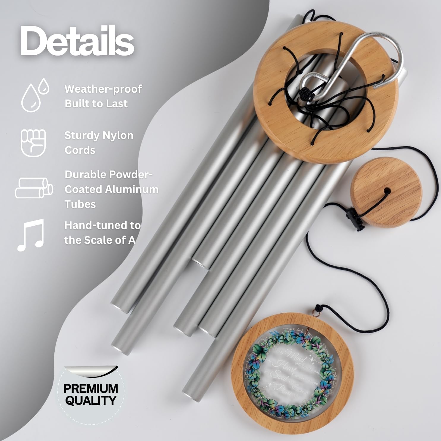 Wind Chimes for Outside, Wind Chimes Outdoor Clearance, Deep Tone Outdoors, Wreath of Leaves Wind Chime, Memorial, Sympathy Gift, Patio, Porch, Home Décor, Modern, Acrylic Art, Silver (34" Wreath)