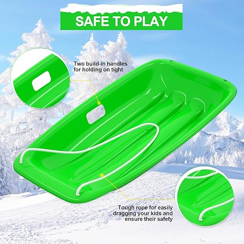 Miniatura 40 de AGPTEK Trineo de nieve duradero de 35/47 pulgadas para niños, niñas y adultos, con asas integradas y cuerda de tracción