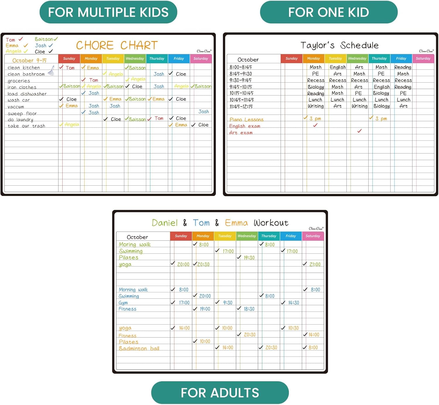 Magnetic Dry Erase Chore Chart, Monthly Calendar Set - 14.5"x11" Monthly Calendar, Chore Board for Fridge - 6 Extra Fine Point Markers Included - Shipped Flat thumbnail