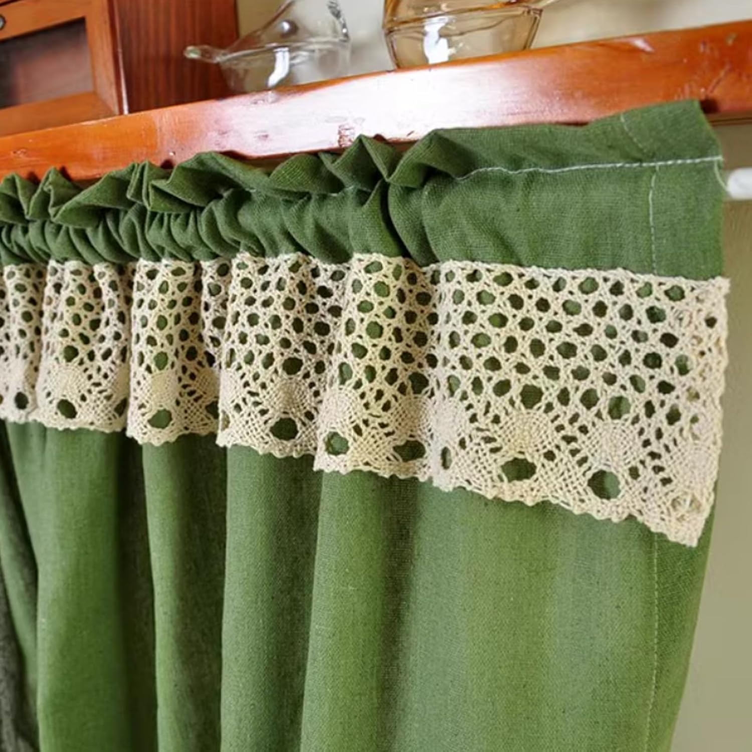 Cafe Curtains Blackout Tier Curtains Boho Rustic Tier Curtains Farmhouse, Boho Rustic Button Tier Curtains Farmhouse, for Small Window Blackout Thermal Insulating(W140*H130cm)