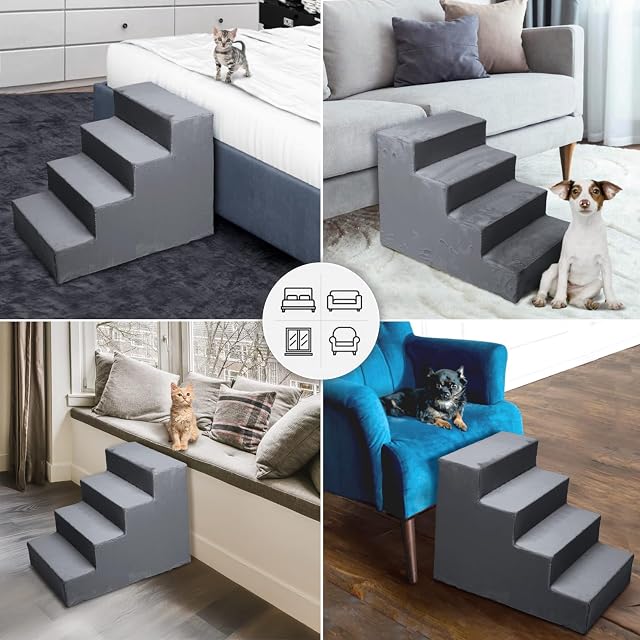 Foto 3 de 5 de MG Design Escalera para Mascotas de Gris Oscuro - 4 peldaños