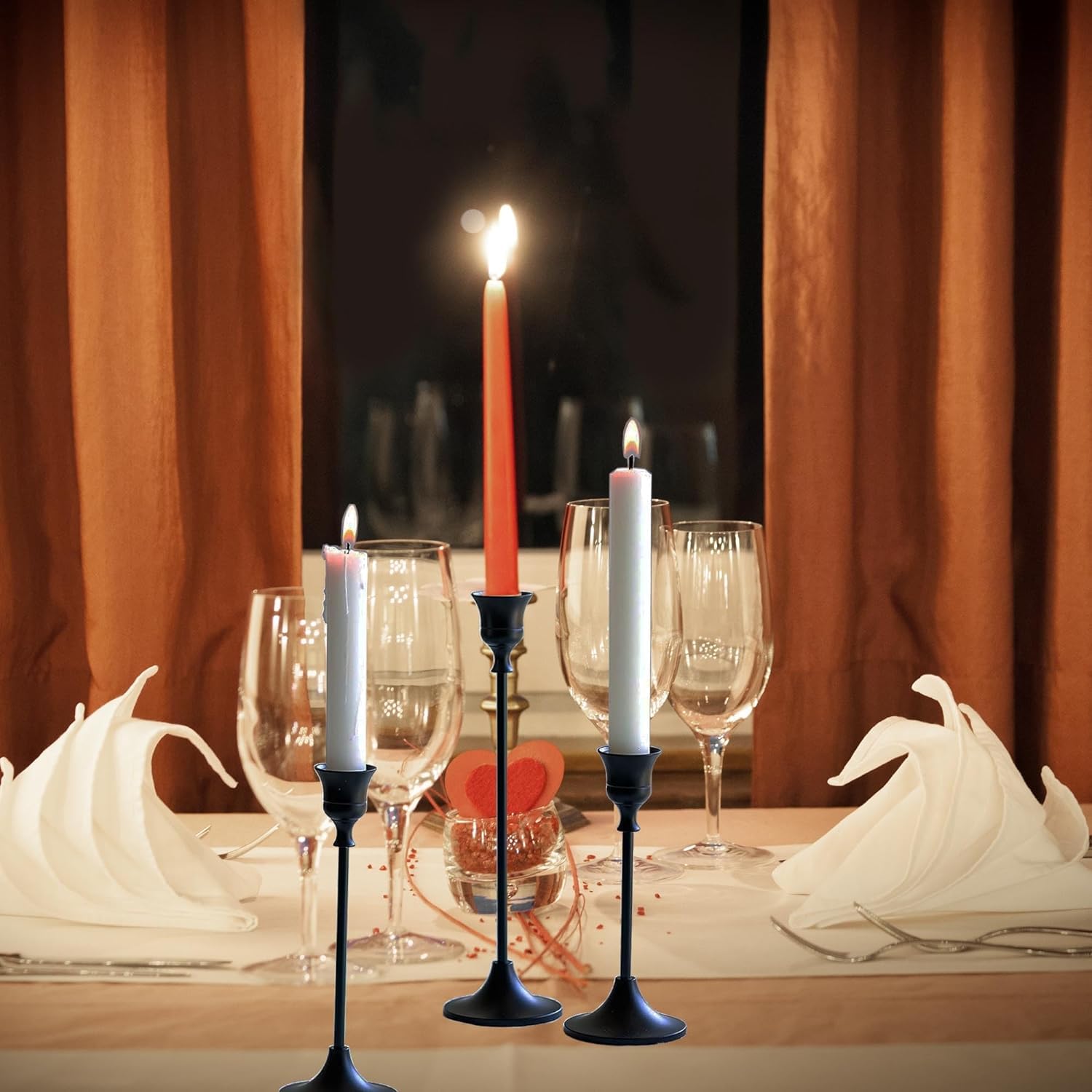 Candlestick Holders,Taper Candle Holder for Candlesticks Gold Brass Vintage Candle Stick Candle Holder Candelabra Candle Holder for Fireplace Party Dining Home (Black - Image 4