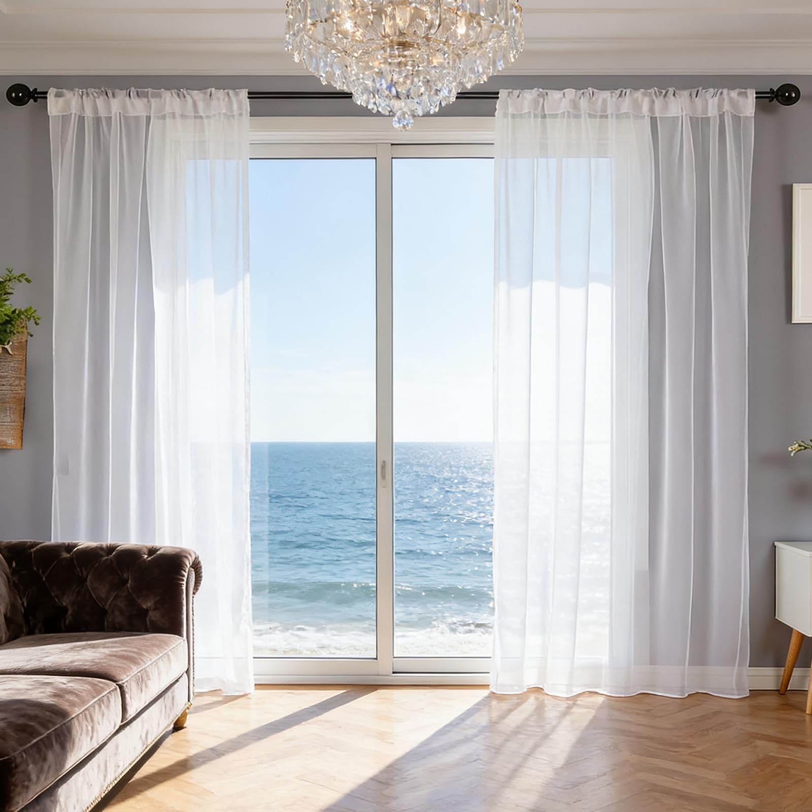 Cortinas traslúcidas 140x100 de lino con cinta fruncidora bonitas cortinas para salón blanco