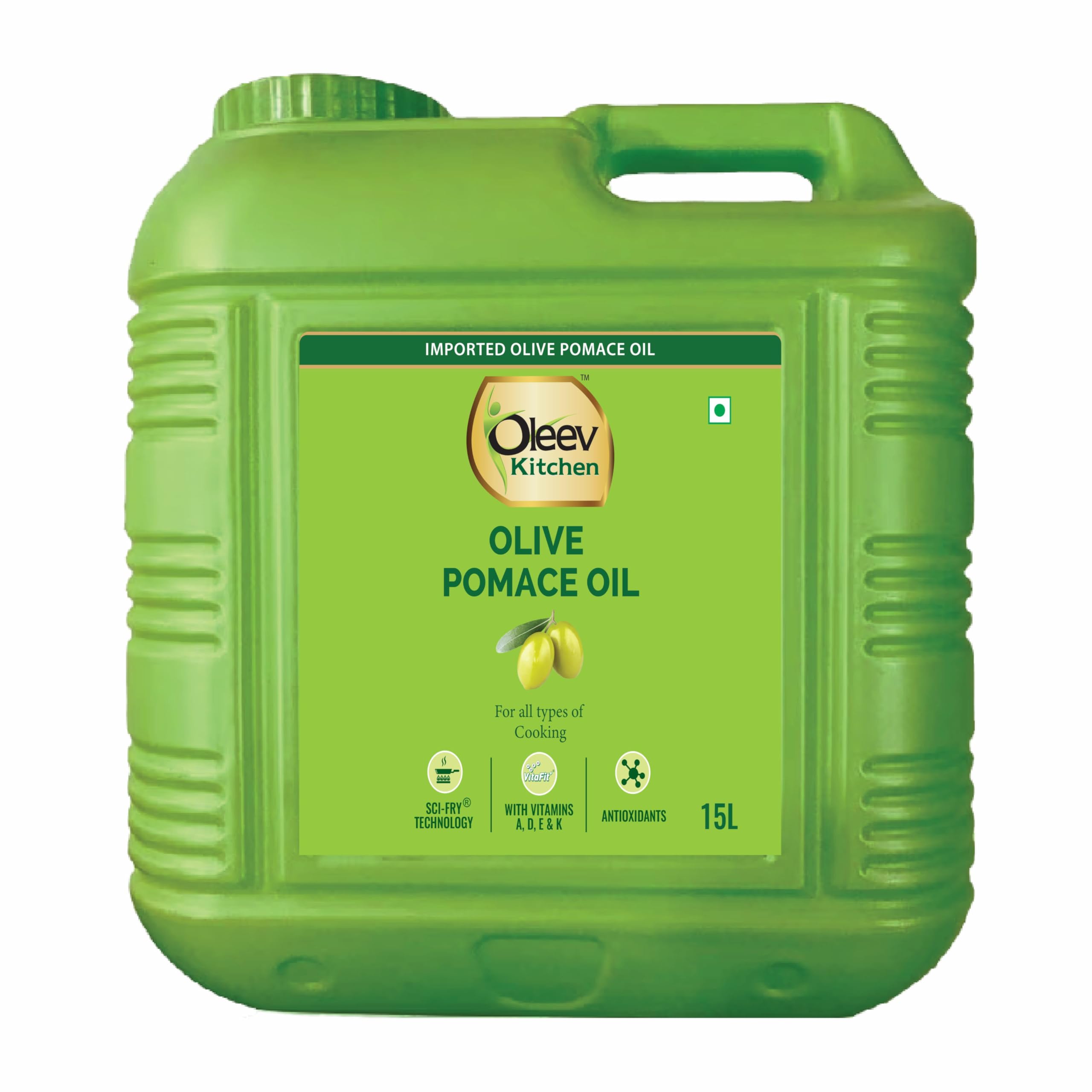 Oleev Kitchen Olive Pomace Oil ||Rich in MUFA & Vitamins A, D, E,K || 100% olive oil || Frying, Sautéing, Grilling & more || Everyday Indian Cooking Olive Oil -15 L Jar