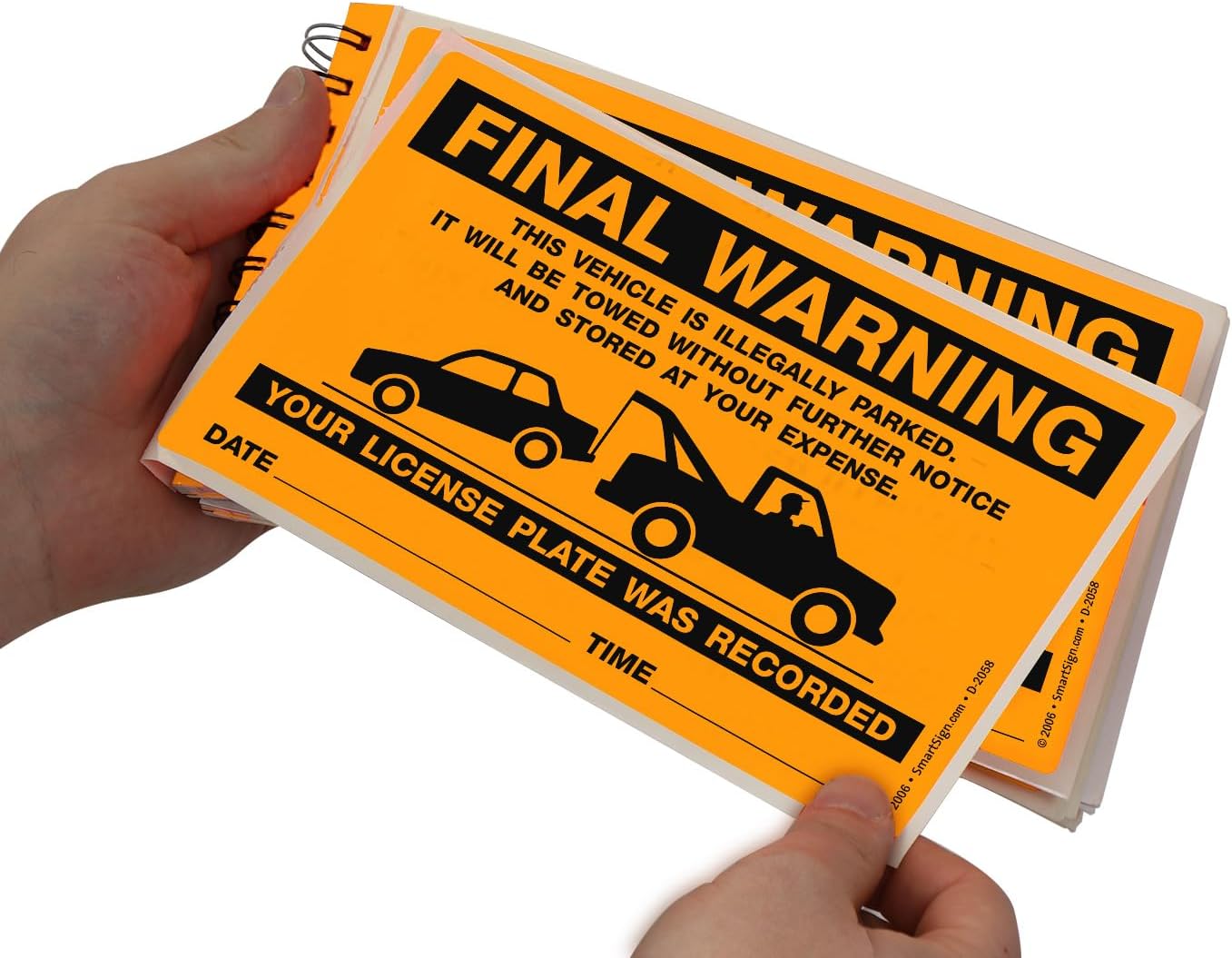 SmartSign Final Warning Parking Violation Stickers | Book of 50 Stickers with Liners, 5 x 8 inch, Vehicle Illegally Parked Sticker, Hard to Remove Write-On Tickets, Fluorescent Orange