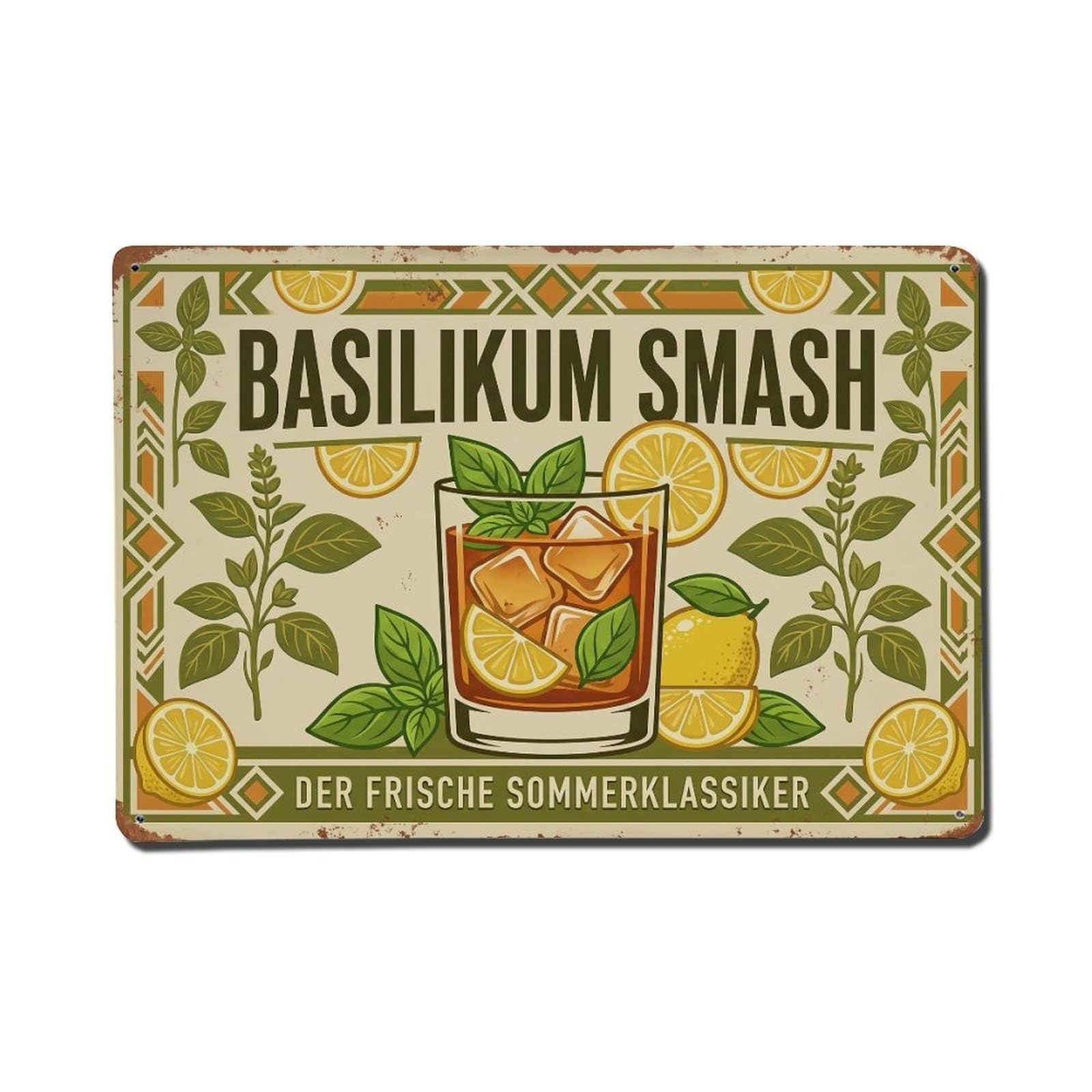 Basil Smash Social Occasion Signature Cocktail Mixology Metal Tin Sign Plaque Wall Decor for Cafe, Man Cave, Club Bar, Office, Home Garden Round Metal Poster 8x12Inch