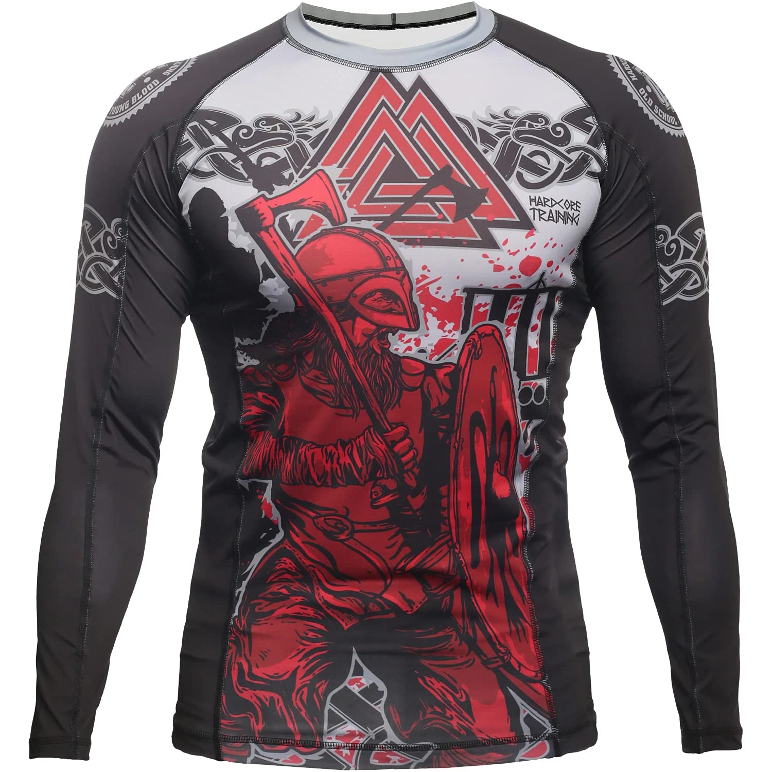 Hardcore Training Rash Guard Mężczyźni Kompresja Koszulka Długi Rękaw BJJ MMA No-Gi Obcisła Grappling Boks (DE/NL/SE/PL, Alfa, 4XL, Regularny, Regularny, Czarny Czerwony Szary)