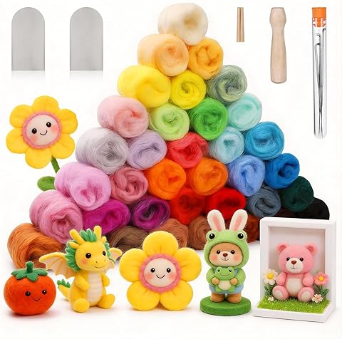 Zocipro Lana para Fieltro 36 Colores, 108 g Lana Merino para Fieltro con Aguja y Húmedo, Lana Natural para Manualidades y Tejido, Kit de Inicio para Principiantes
