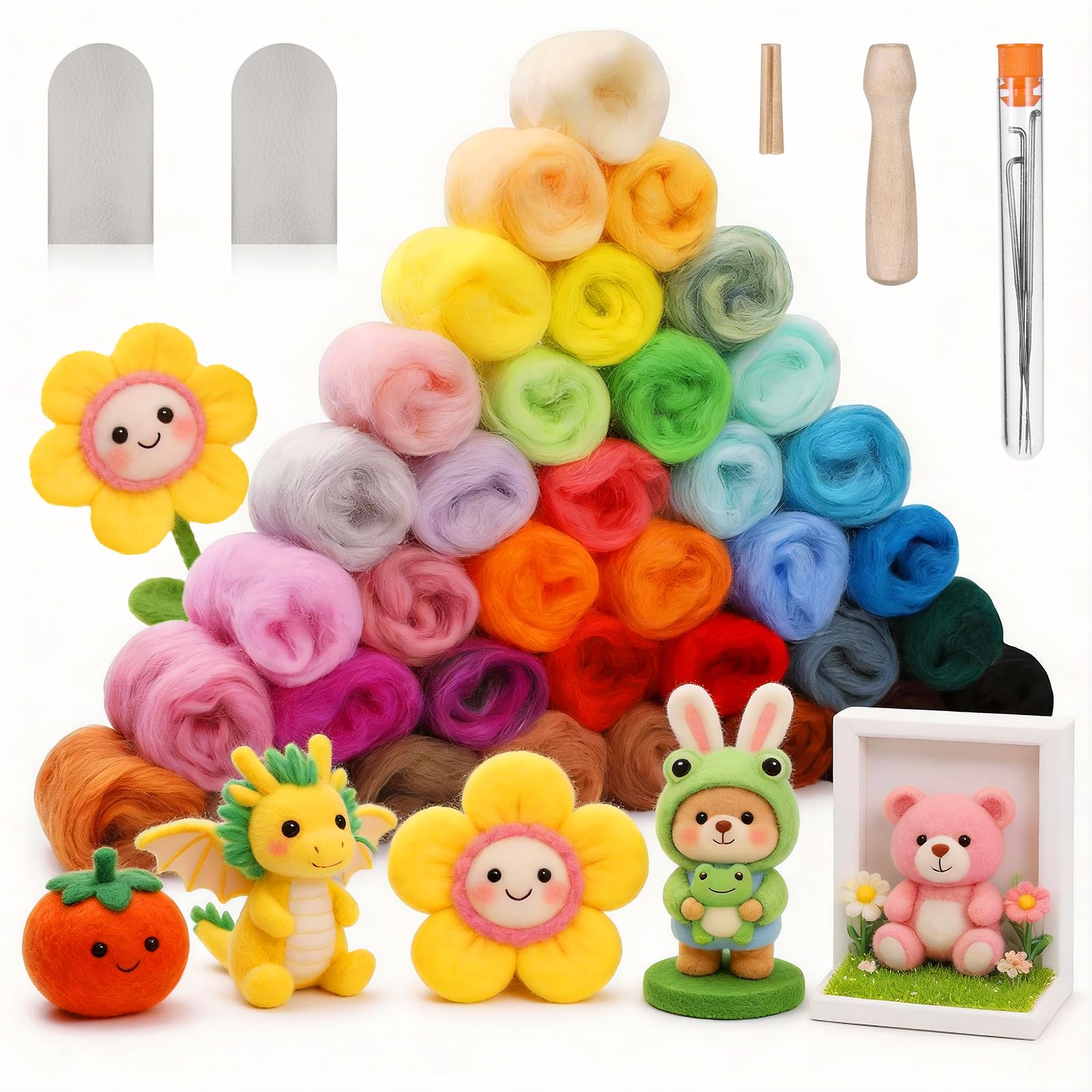 Zocipro 36 Colours Needle Felting Wool Kit for Beginners, 108g Merino Needle Felting Wool Set for Wet & Dry Felting, Natural Wool Roving for Crafts & Knitting Projects