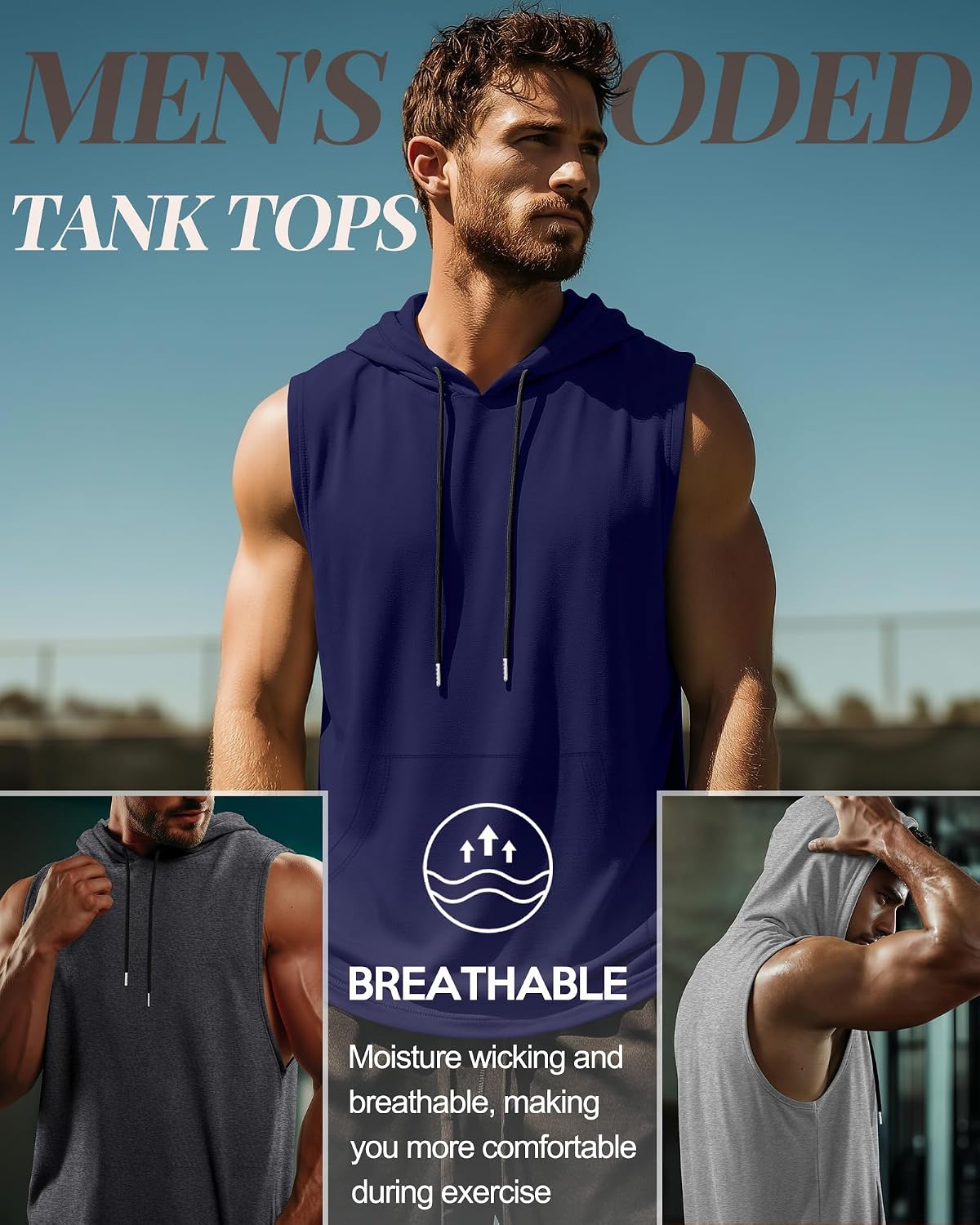 4 Pack Men Workout Hooded Tank Tops Bodybuilding Athletic Muscle Cut Off Hoodies Sleeveless Activewear Gym T-Shirts