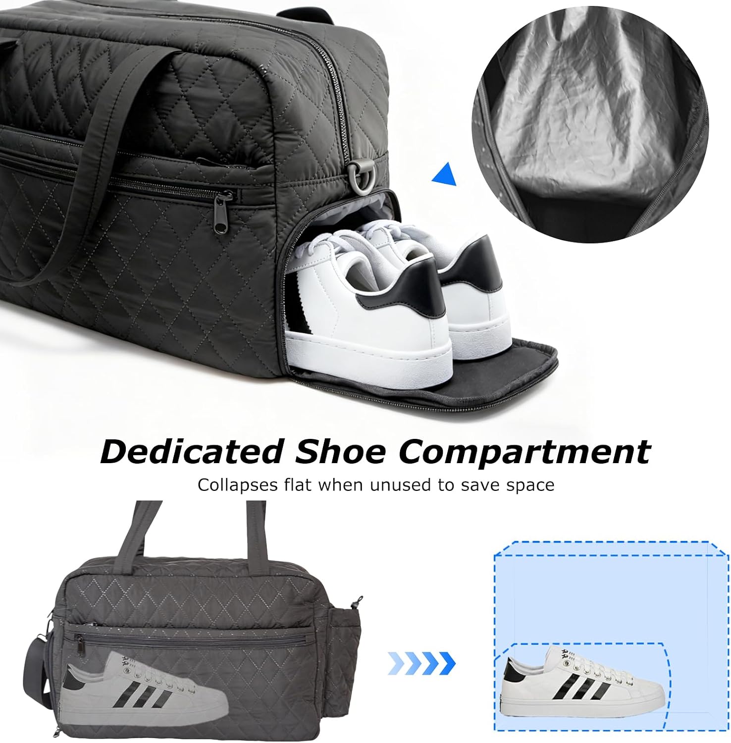 Travel Duffel Bag, Lightweight Bag with Wet Pocket, Water-Resistant Travel bag for Women, Puffer Weekender Bag with Shoe Compartment,Fitness Bag and Daily Use