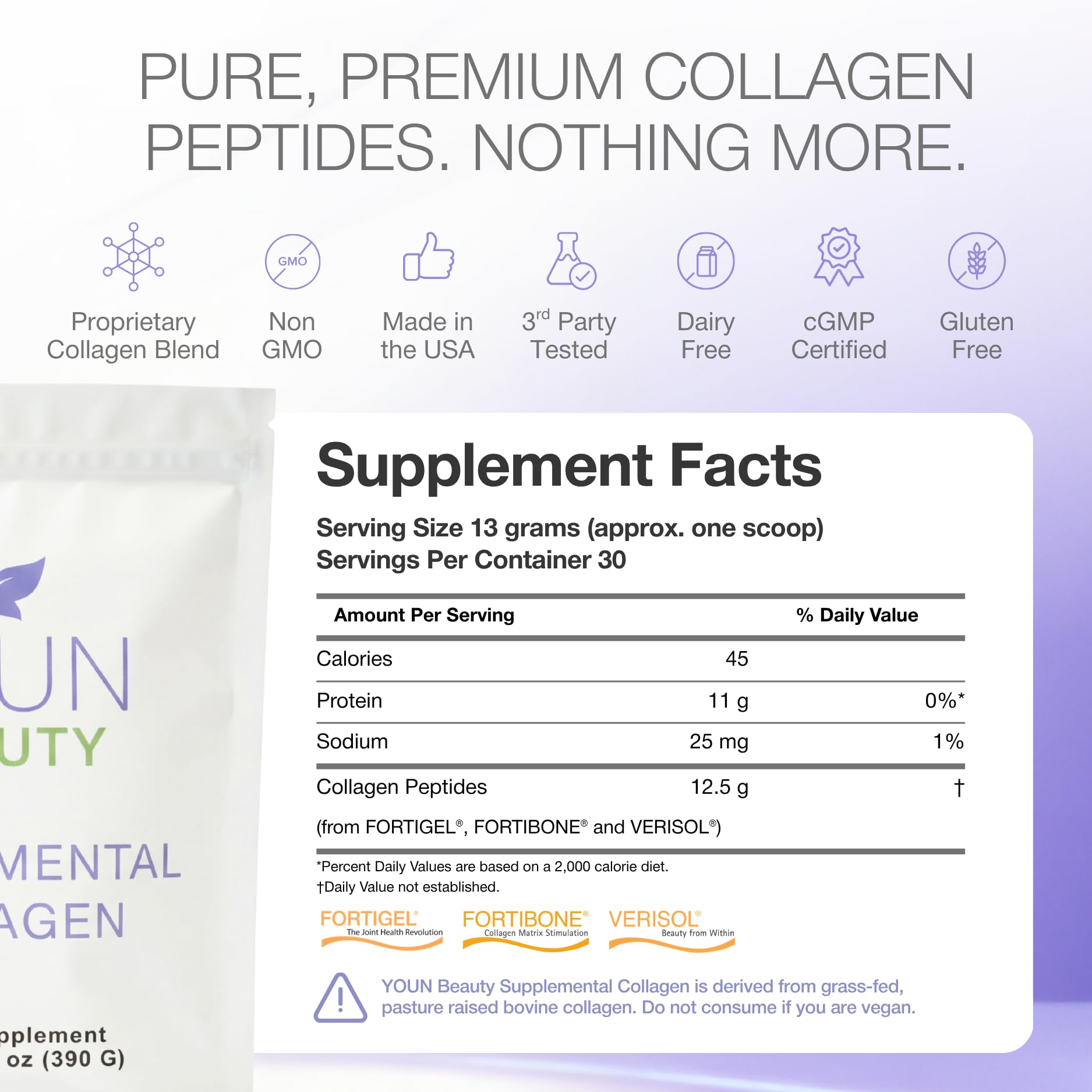 YOUN Beauty Hydrolyzed Collagen Peptides Powder, Unflavored, 30 Servings — Amazon image 7