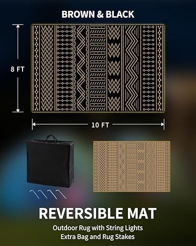 Miniatura 2 de Alfombra de exterior impermeable de 8 x 10 pies con tira de luces LED, alfombra de patio, alfombra de interior y exterior, para caravana, camping,