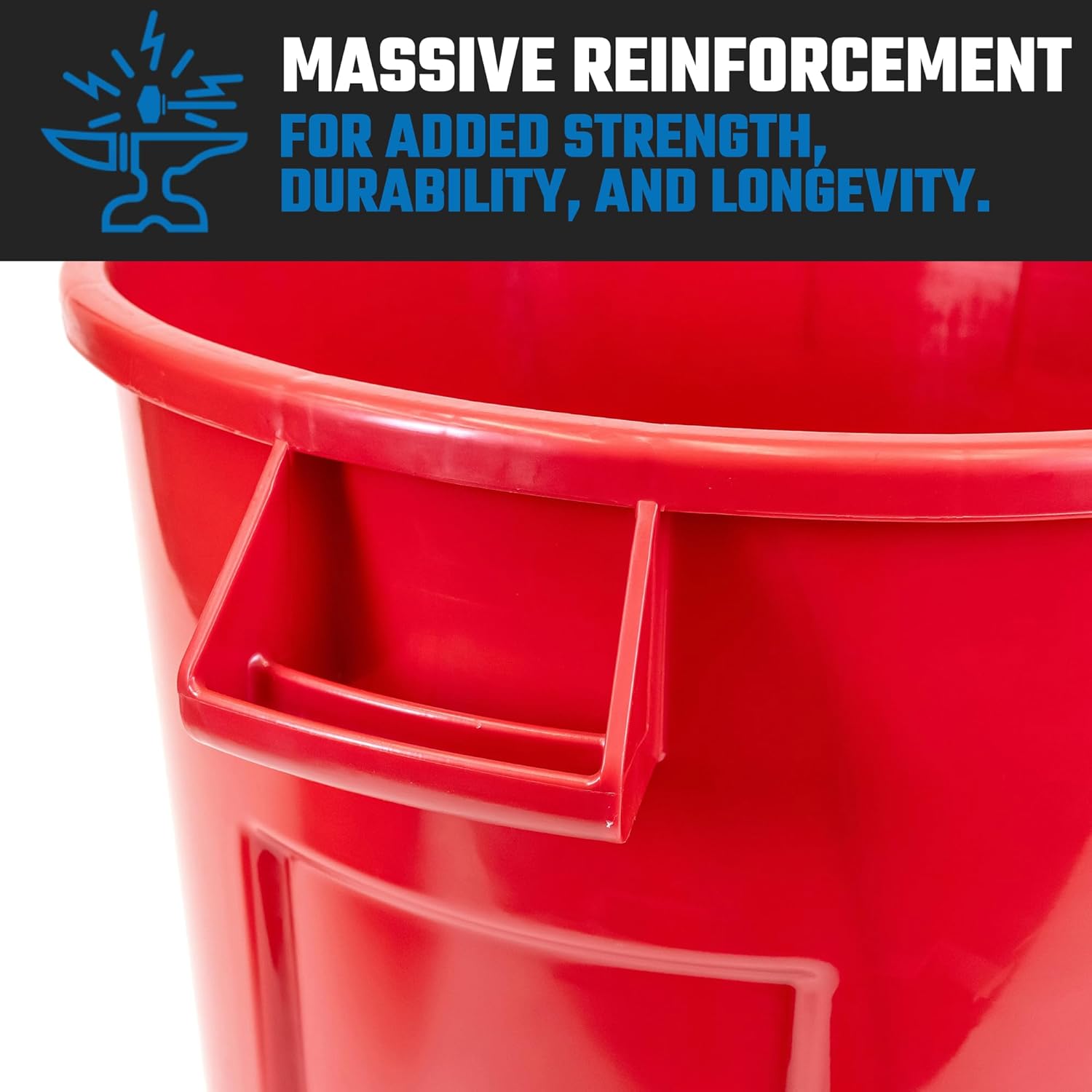 Magnum 32 Gallon Trash Can, High-Vis Red, Construction Grade, Heavy Duty Plastic, Jobsite Ready for Handling and Holding Garbage CMTC-C000-32R03 (3 Pack)