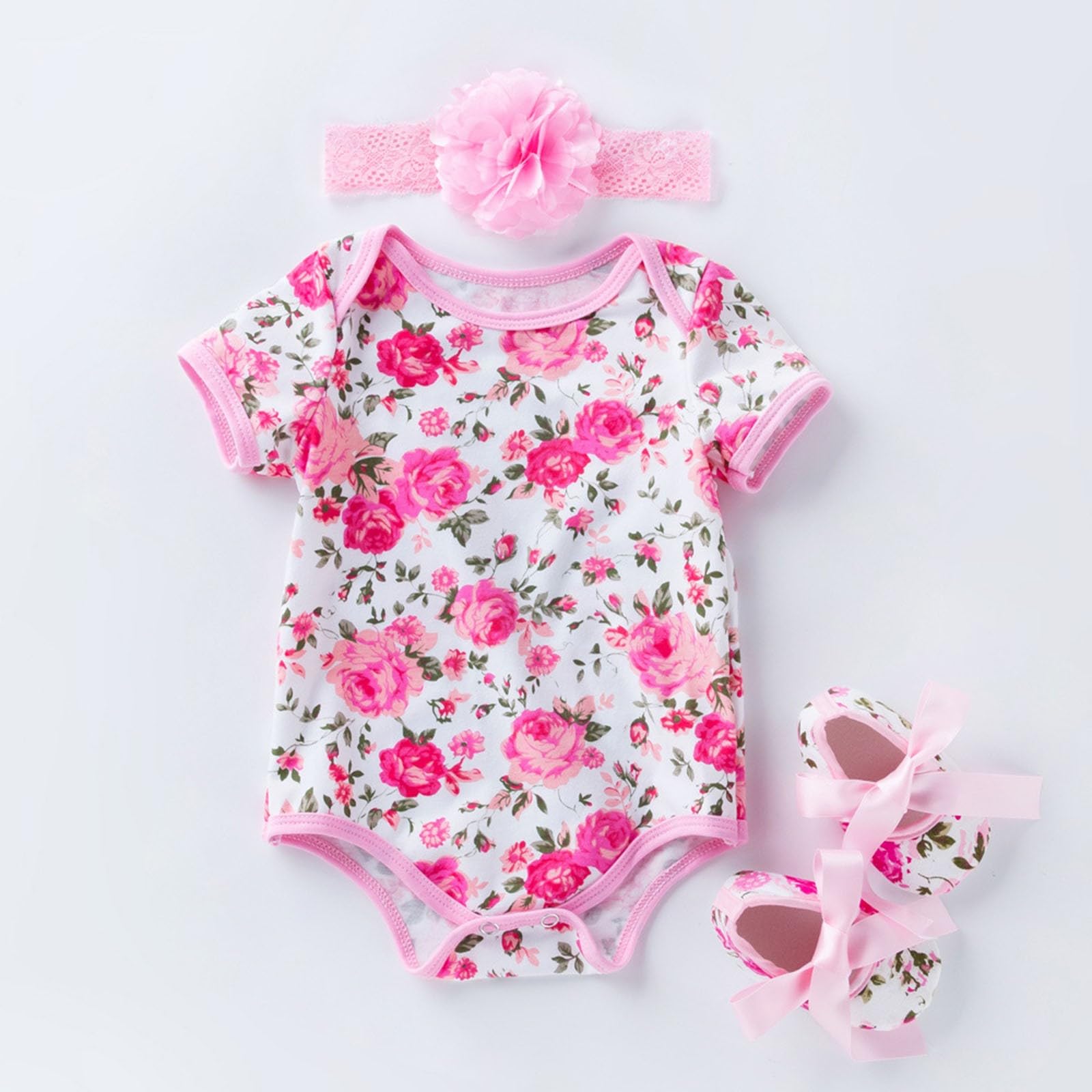 Body sans manches pour nouveau-né bébé fille barboteuse à manches courtes motif floral barboteuse + bandeau + chaussures extérieur body grenouillère combinaison vêtements bébé personnalisé