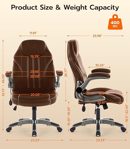 Miniatura 2 de Silla de escritorio de oficina, silla ergonómica para computadora con brazos abatibles acolchados y soporte lumbar ajustable, silla ejecutiva de