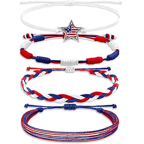 Adjustable Red White And Blue Woven Bracelet