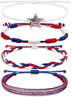 Palotay Red White Blue String Bracelets 4th of July Patriotic Friendship Bracelets American Flag Woven Adjustable Bracelets Independence Day Memorial Day Party Favors Supplies for Women Men 4Pcs
