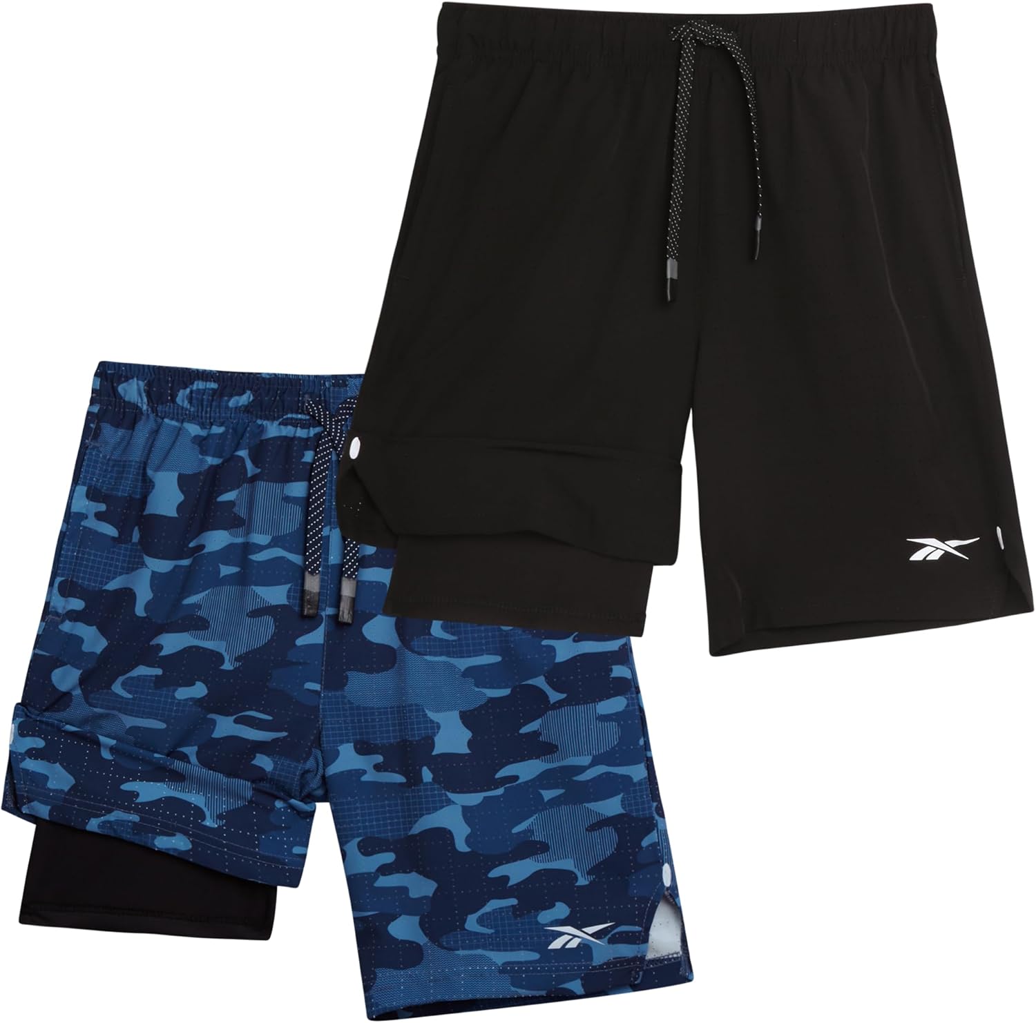 Reebok Boys Athletic Shorts 2 Pack – 2-in-1 Boys Basketball Shorts with Compression Liner – Quick Dry Running Shorts