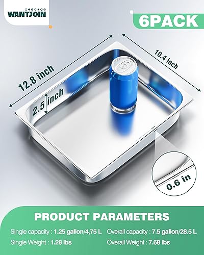 Miniatura 7 de WantJoin 12 bandejas de mesa de vapor de tamaño medio, paquete de 6 sartenes de mesa de vapor de restaurante de 2.5 pulgadas de profundidad, bandeja