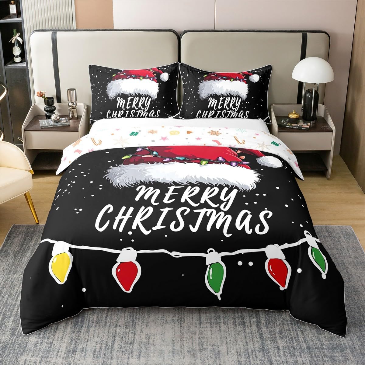 Erosebridal Christmas Snowman 100% Cotton Duvet Cover,Christmas Bedding Set Full for Kids Boys Girls,Snow Mountain Reversible Bed Sets,Winter Deer Quilt Cover with 2 Pillowcases,no Comforter