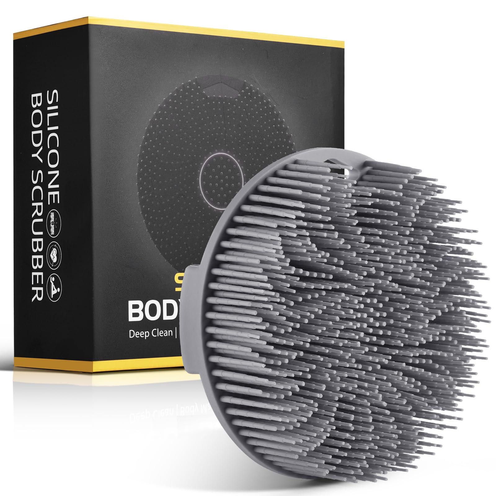 Silicone Body with Handle,Body Wash Scrubber,Silicone Loofah Body,Gentle Exfoliating Body Scrubber(Gray)