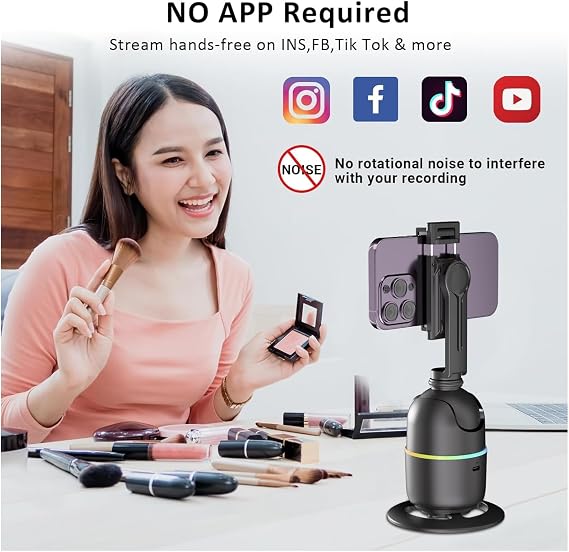 Gimbal Automatic Monitoring Device - Gimbal Camera with Rgb Light, 360 Degree Automatic Face Tracking, Long Charging Life, Remote Selfie Shooting, Phone Stabilizer and Gimbal for Selfie Shooting