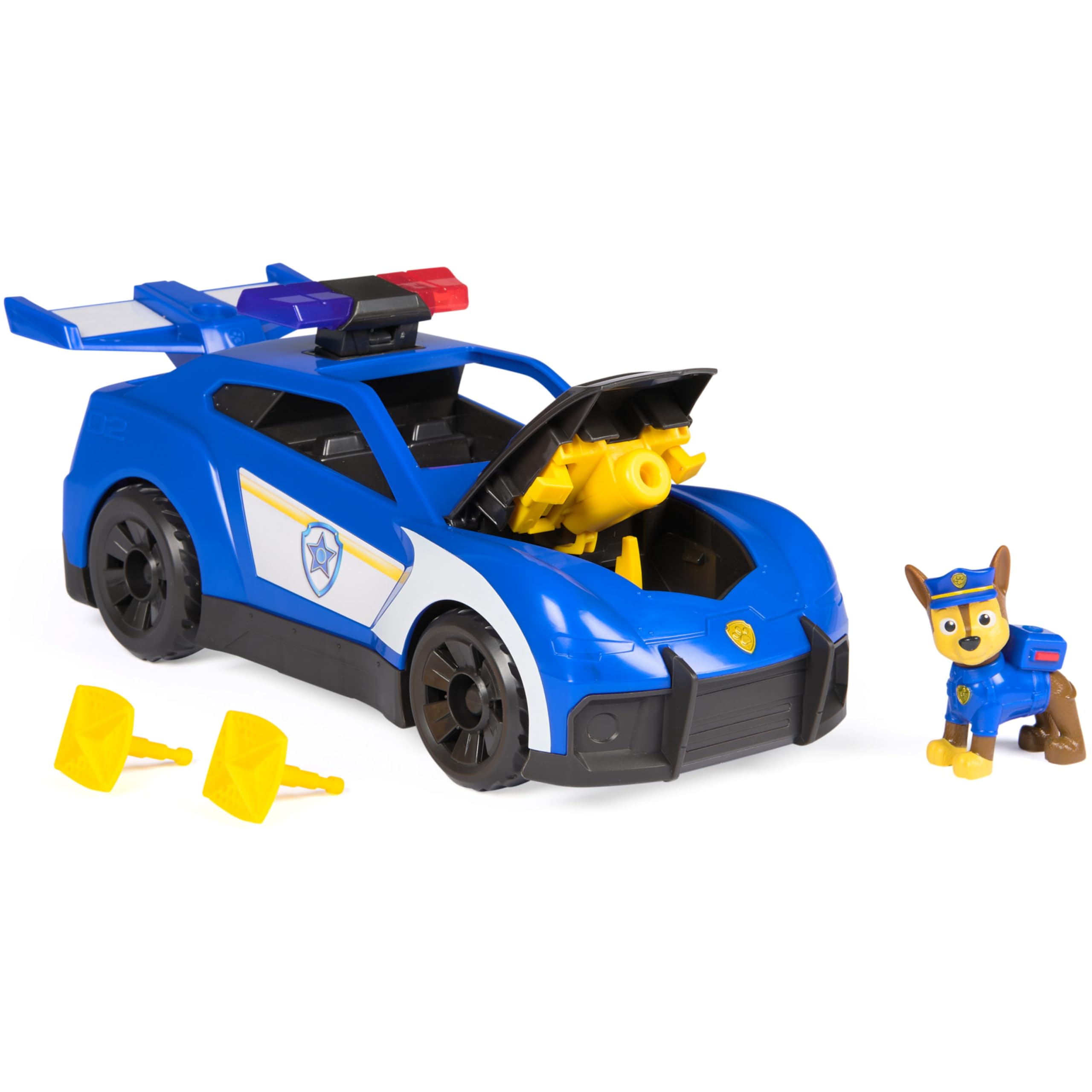Paw Patrol: Search & Rescue, Auto della Polizia di Chase con Personaggio e 2 Proiettili, Luci, Suoni e Lanciatore Nascosto, Giocattoli per Bambini e Bambine, 3+ Anni