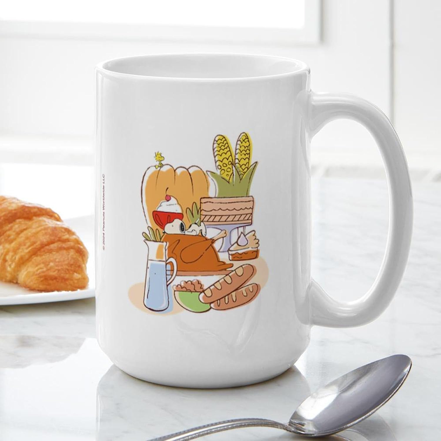 CafePress Snoopy Thanksgiving Dinner 15 oz (444 ml) Ceramic Coffee Mug