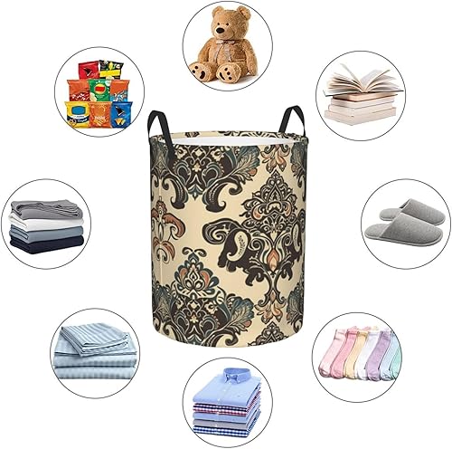 Miniatura 6 de Cesta circular con estampado de elefantes asiáticos, impermeable, cesta organizadora de lavandería, con asas, para ropa, juguetes, tamaño mediano