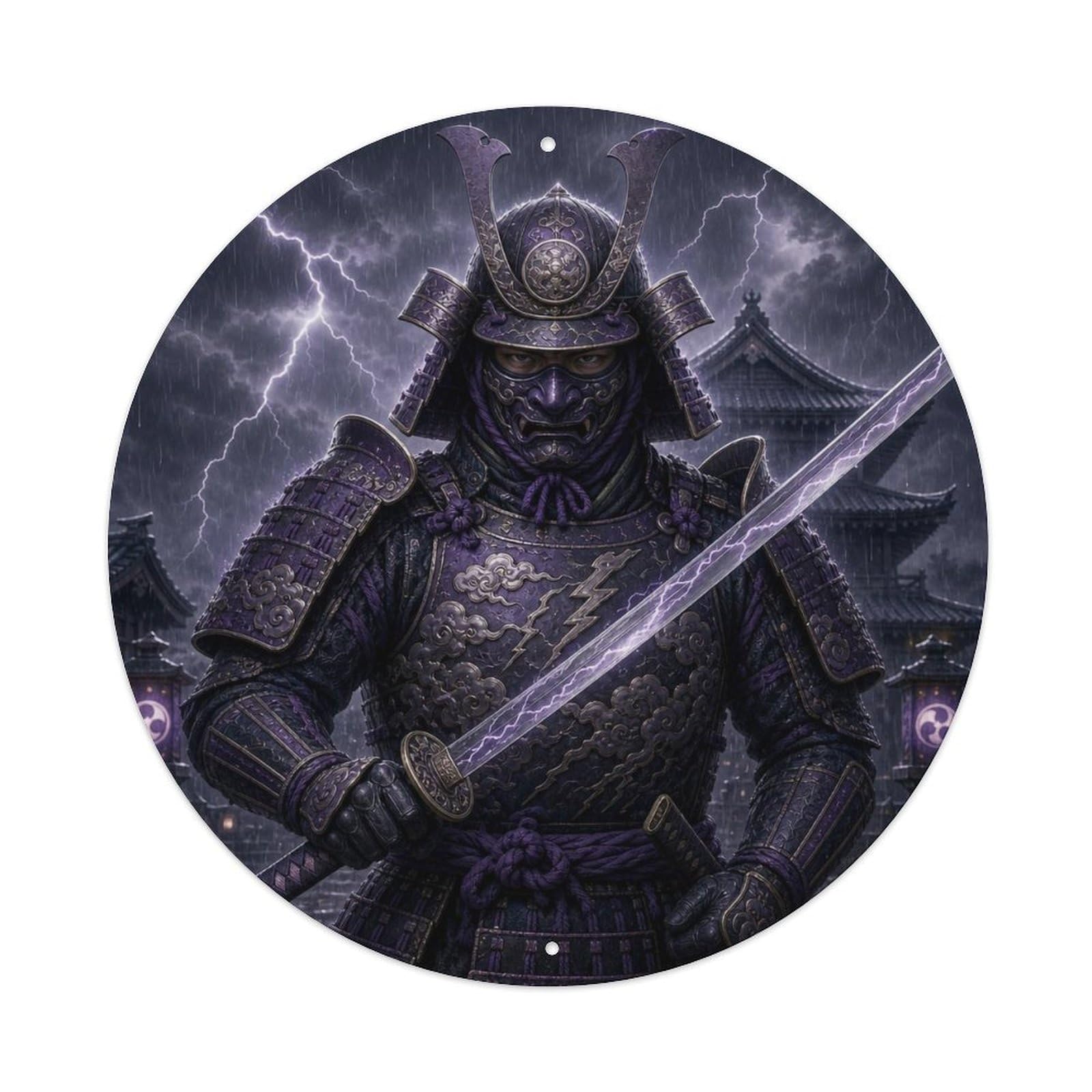 Samurai Warrior Violet Storm Temple Keeper Vintage Metal Tin Sign Plaque Wall Decor for Cafe, Club Bar, Office, Garden Metal Poster 8x8Inch