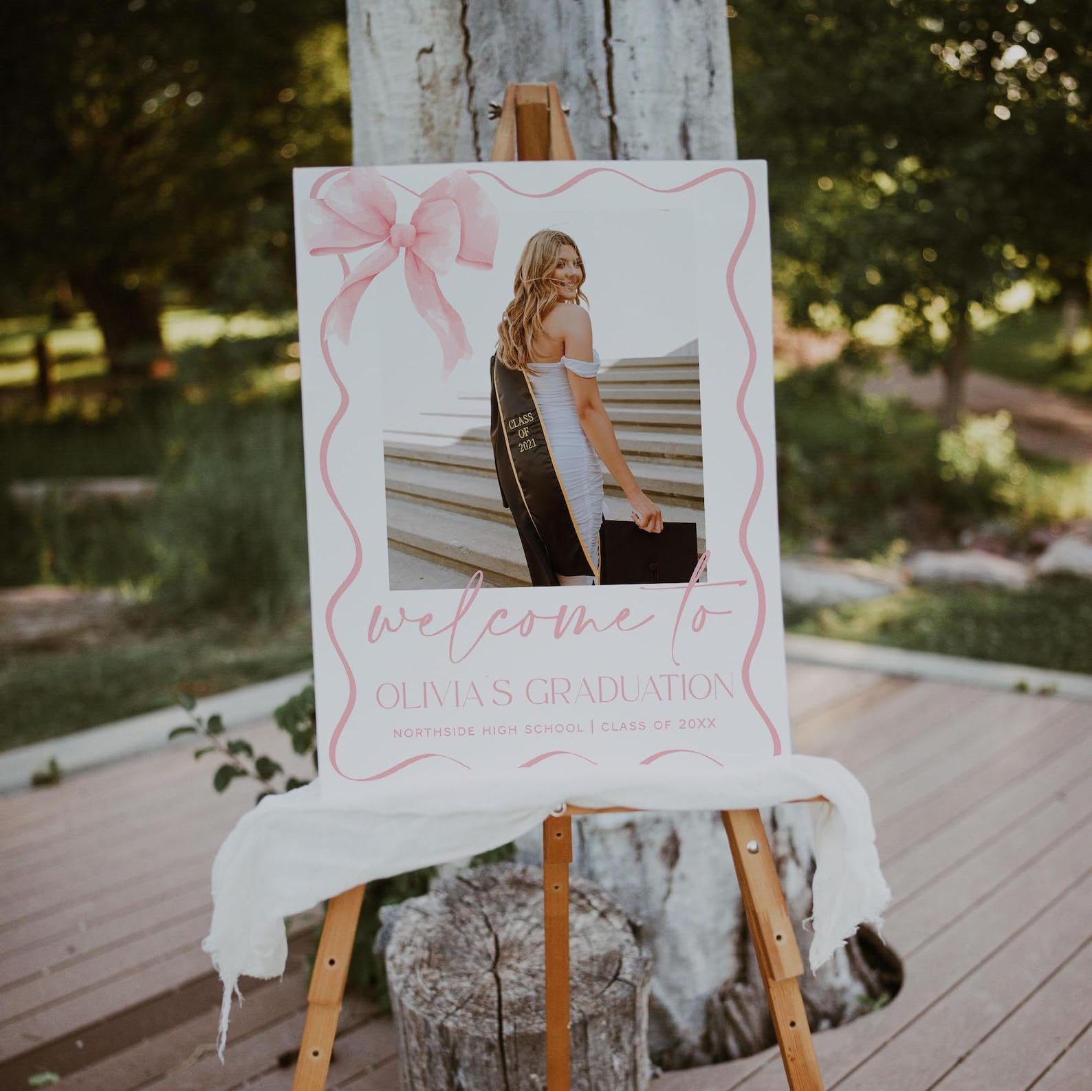 Welcome To Graduation Party Sign, Welcome Graduation Sign, Coquette Graduation Welcome Sign