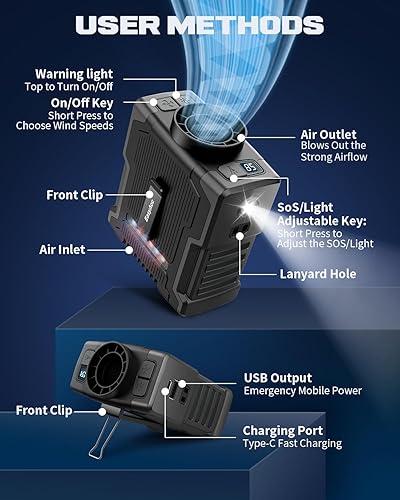 Miniatura 5 de EasyAcc Ventilador portátil AI de 10000 mAh con clip de cintura, flujo de aire fuerte máximo mejorado de 20000 RPM, tiempo de trabajo de 10 a 24