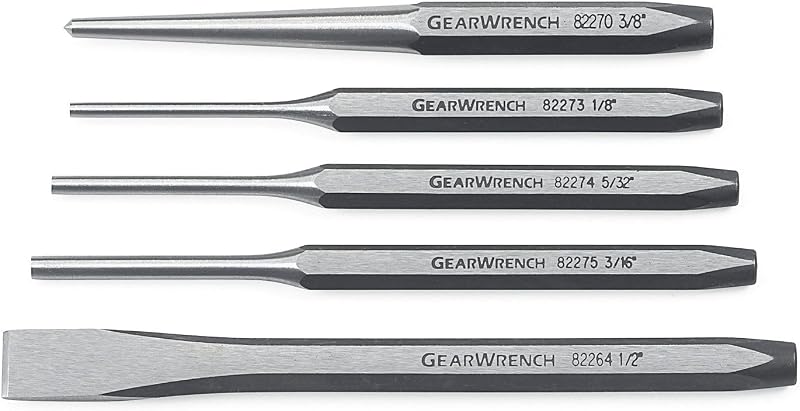 5 Pc. Punch and Chisel Set - 82304,Chrome