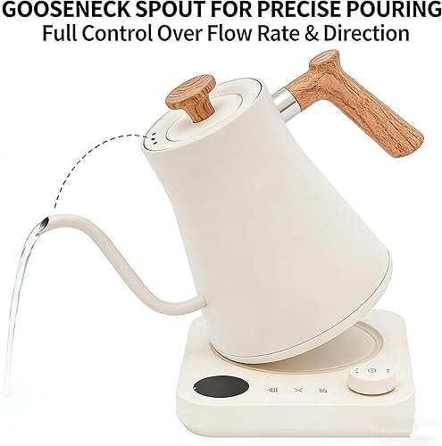 Miniatura 9 de Hervidor eléctrico de cuello de cisne, tetera eléctrica, 1200 W, hervidor de control de temperatura de acero inoxidable de 0.9 L, control de