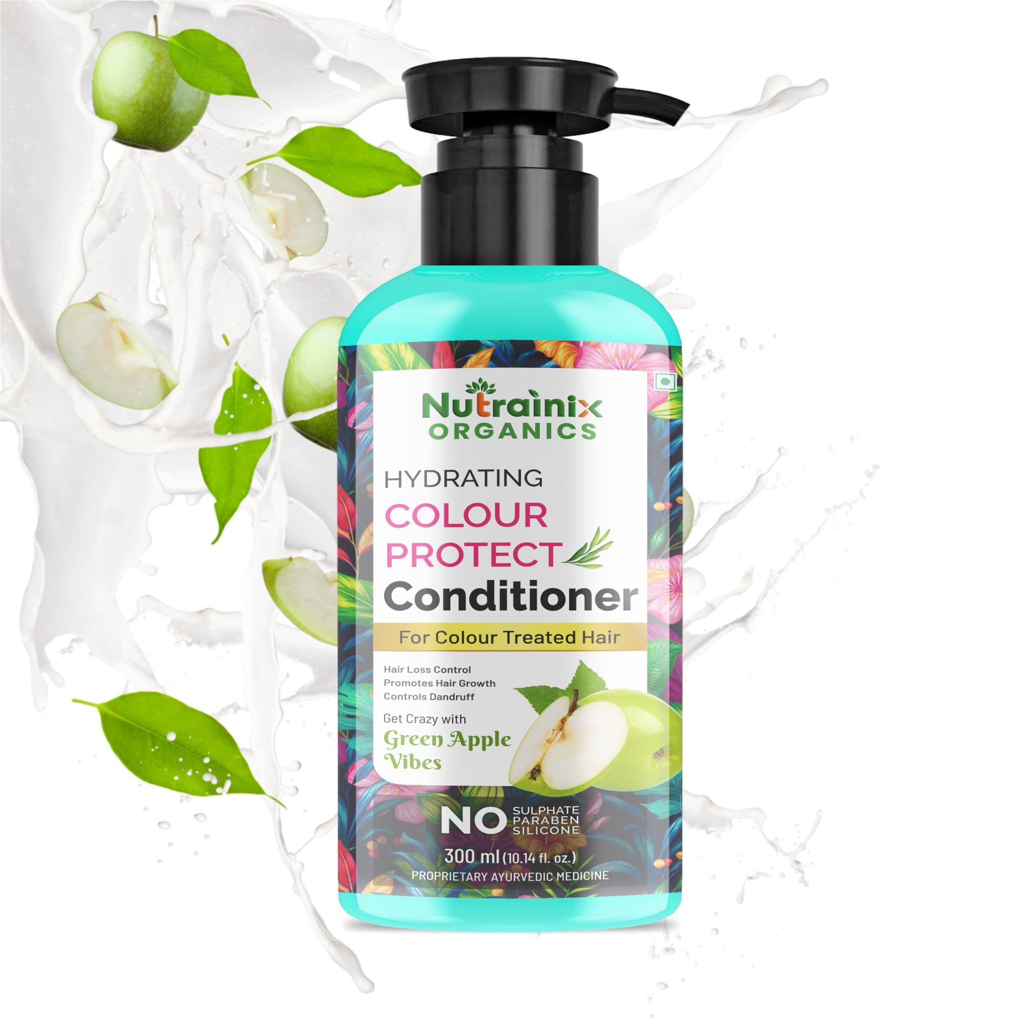 Nutrainix Organics Hydrating Colour Protect Conditioner for Women And Men with Green Apple Vibes | Treated Hairs, No Sulphate & Paraben - 300 ml