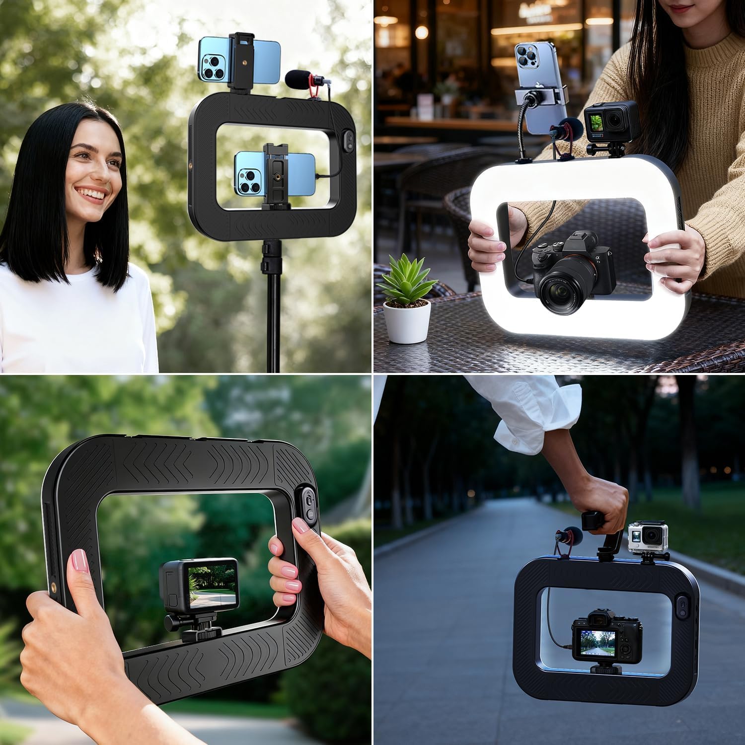 yAyusi Luce Cellulare per Video, Stabilizzatore per Telefono con Luce, Luce ad Anello LED per Selfie da 8000mAh con Supporto Telefono, Impianto Video per Smartphone/Fotocamera/Action Cam/Vlog/TikTok